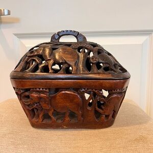 Hand carved African Carved Wooden Elephant Box